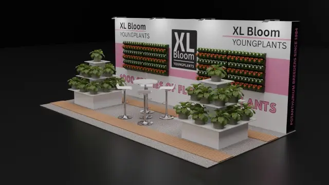 10×20 Inline Booth With Plant Wall Panels and Tiered Displays