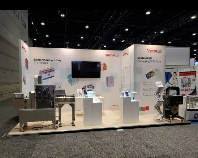 10×20 Inline Booth With Printed Back Wall and Display Pedestals