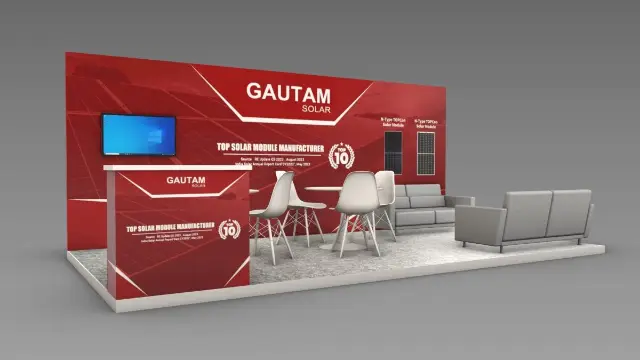 10×20 Inline Booth With Printed Back Wall and Lounge Sofas