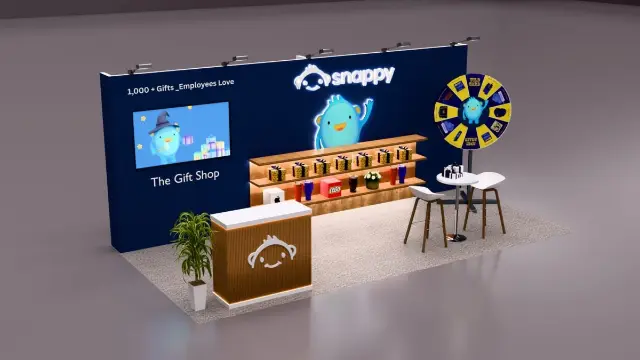 10×20 Inline Booth With Prize Wheel and Lit Gift Shelves