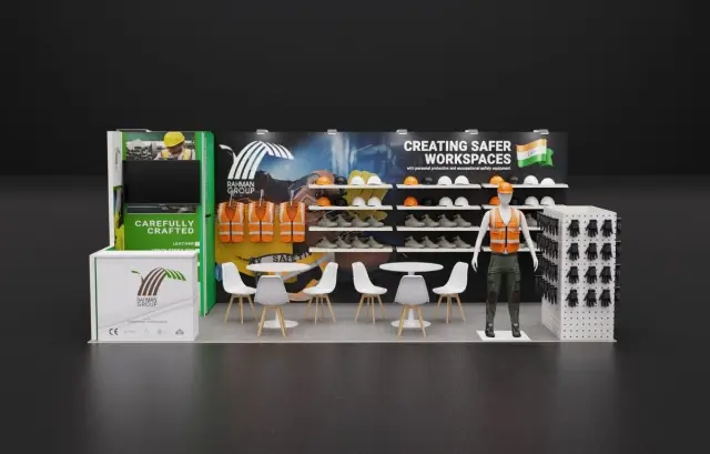 10×20 Inline Booth With Product Shelf Wall and Pegboard Display
