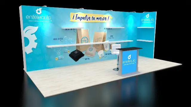 10×20 Inline Booth With Product Shelves and Backlit Podium