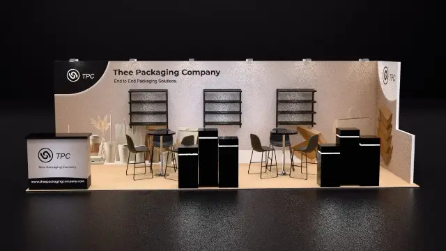 10×20 Inline Booth With Product Shelves and Display Plinths