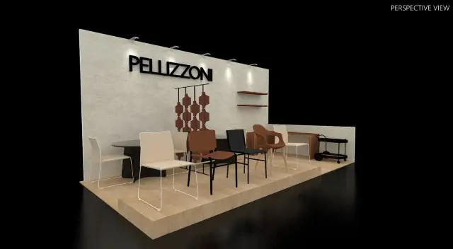 10×20 Inline Booth With Raised Platform and Stone-Look Wall