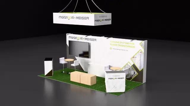 10×20 Inline Booth With Rectangular Hanging Sign and Turf Floor