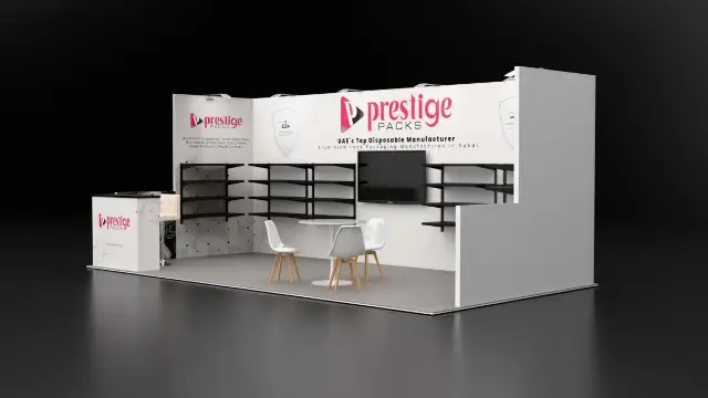 10×20 Inline Booth With Shelf Units and Tall Side Wall