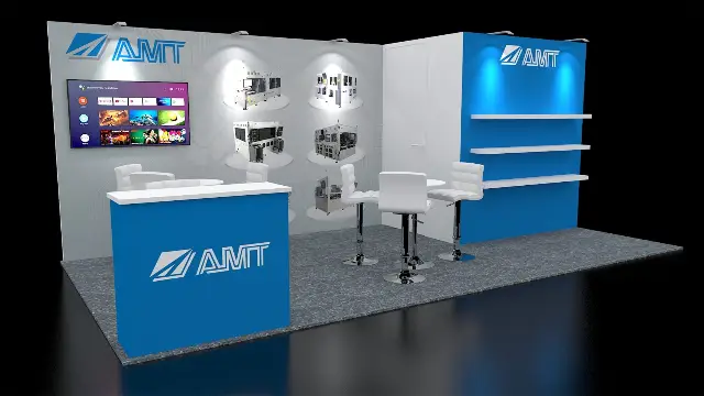 10×20 Inline Booth With Storage Room and Floating Display Shelves