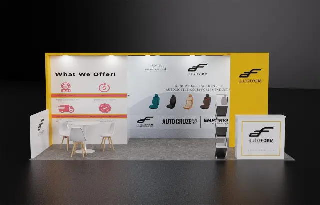 10×20 Inline Booth With Storage Room and Framed Graphic Back Wall