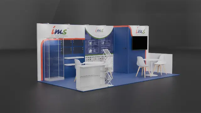 10×20 Inline Booth With Storage Room and Glass Display Tower