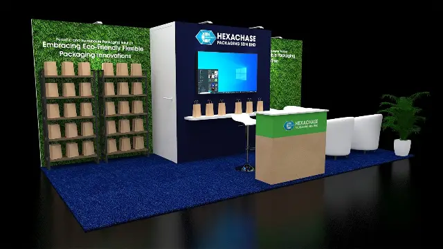10×20 Inline Booth With Storage Room and Product Shelving Units
