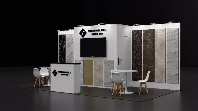 10×20 Inline Booth With Storage Room and Stone Sample Panels