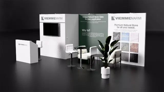 10×20 Inline Booth With Storage Room and Stone Sample Wall