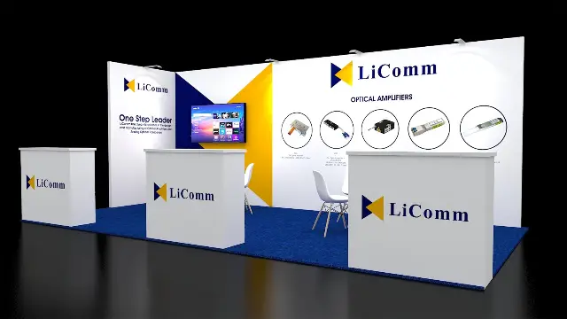 10×20 Inline Booth With Three Logo Counters and Product Graphic Wall