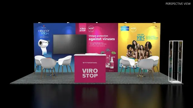 10×20 Inline Booth With Three-Panel Graphics and Screen