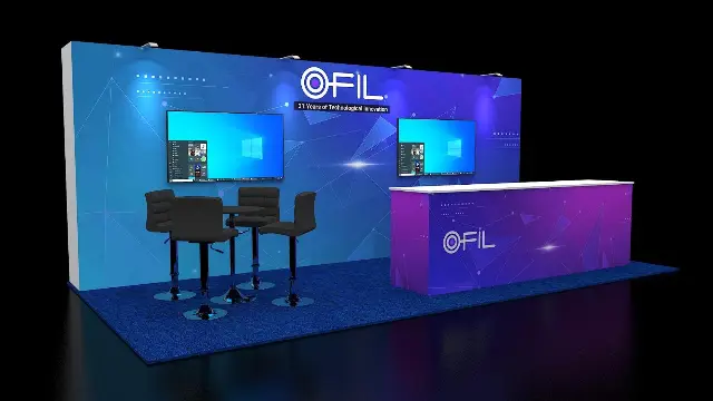 10×20 Inline Booth With Two Screens and Long Counter