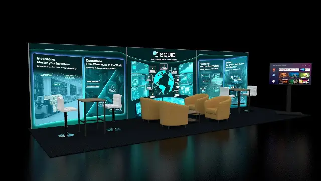10×30 Inline Booth With Backlit Wall and Lounge
