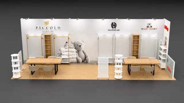 10×30 Inline Booth With Garment Racks and Display Tables