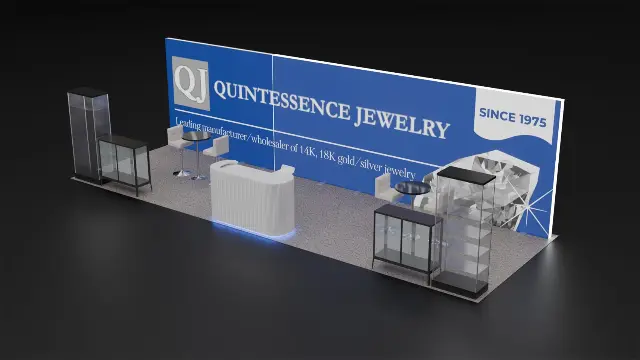 10×30 Inline Booth With Glass Showcases and Curved Lit Counter