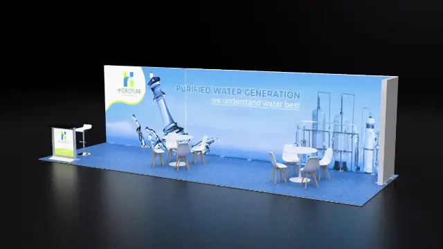 10×30 Inline Booth With Long Image Wall and Podium