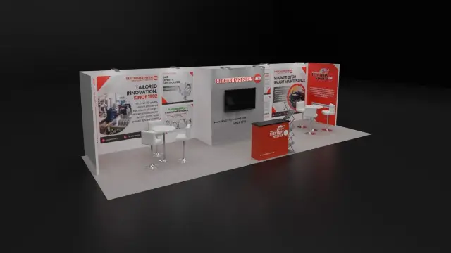 10×30 Inline Booth With Long Printed Wall and Bistro Seating
