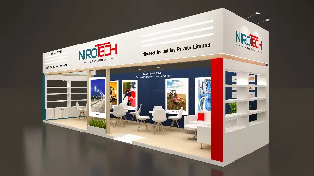 10×30 Inline Booth With Photo Panel Wall and Overhead Header Beam