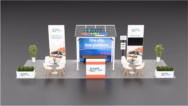 10×30 Island Booth With Bus Shelter Canopy and Banner Towers