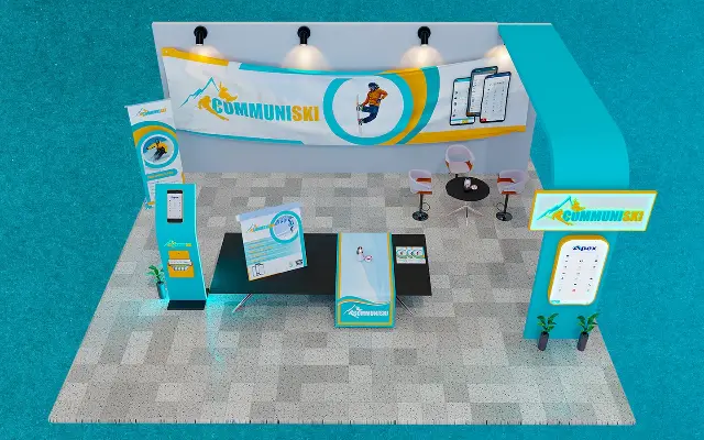 15×20 Inline Booth With Curved Arch Tower and Info Kiosk