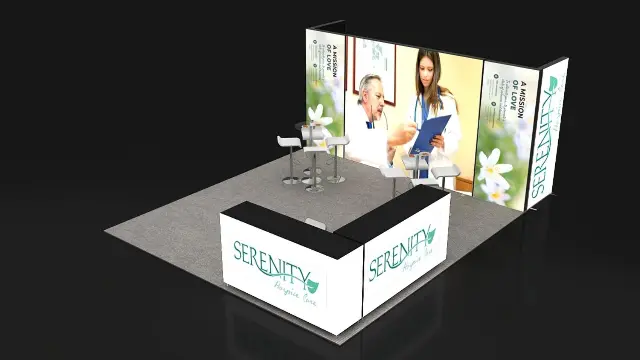 16×20 Inline Booth Booth With Backlit Wall and L-Shaped Counter