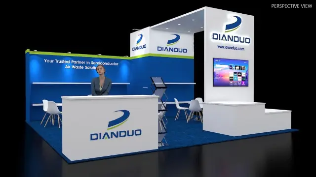 10×20 Corner Booth With Logo Tower Header and Counter