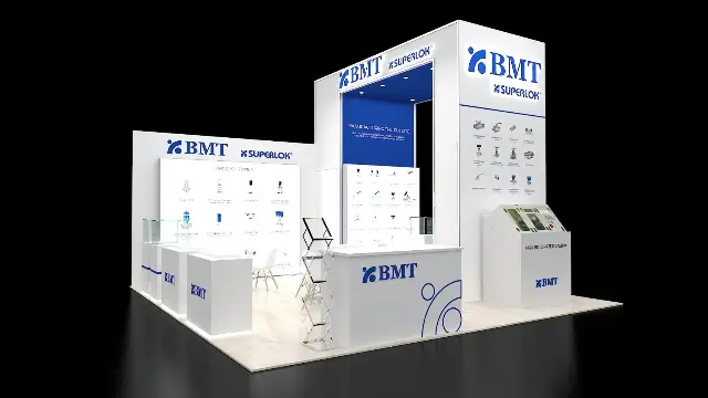 20×20 Corner Booth With Portal Tower and Display Cases