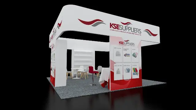 20×20 Island Booth With Rounded Overhead Header