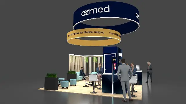 20×20 Island Booth With Two-Tier Round Hanging Sign