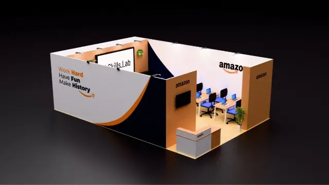 20×30 Inline Booth With Enclosed Training Room and Reception Counter
