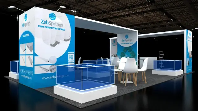 20×30 Island Booth With Lit Display Cases