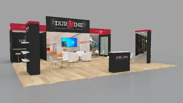 30×30 Island Booth With Lounge and Product Samples