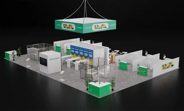 40×60 Island Pavilion With Square Hanging Sign and Podcast Room