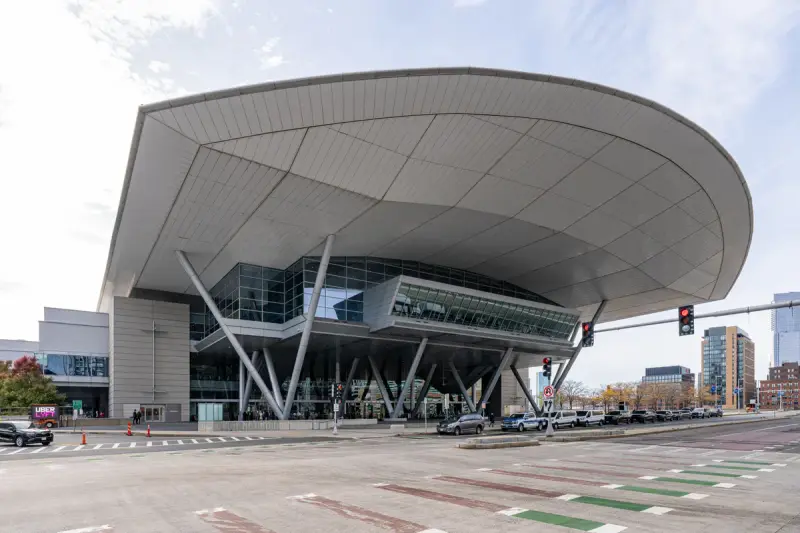 The Boston Convention and Exhibition Center building in the Seaport district of Boston