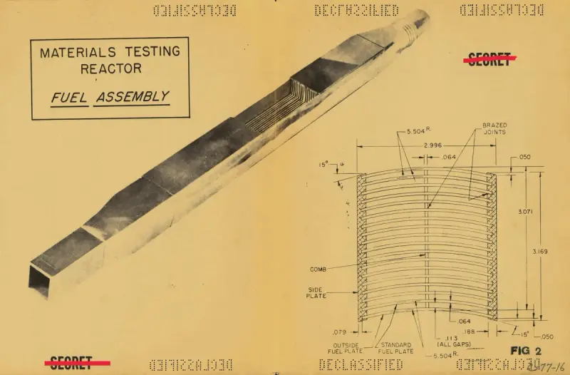 Early research reactor fuel assembly made of curved aluminum-clad plates