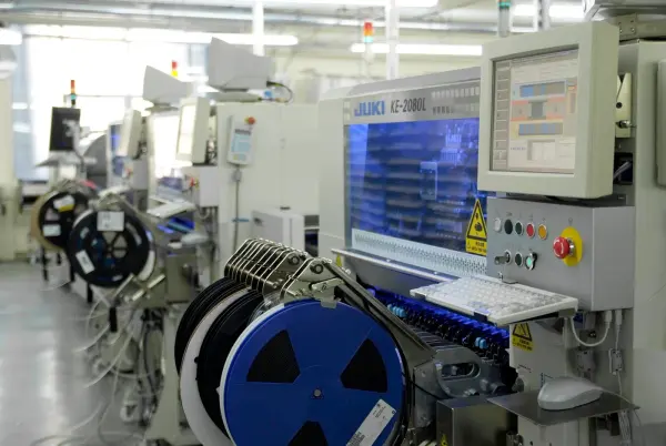 Juki SMT placement machine at Megger's Dover site, photographed in 2008; electronics manufacturing reference.