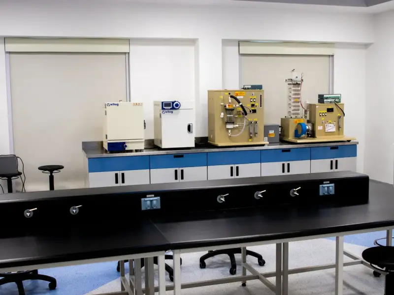 Modern laboratory with benches and scientific equipment