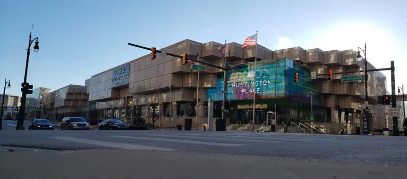 Huntington Place convention center, formerly Cobo Center, at Washington Boulevard in downtown Detroit