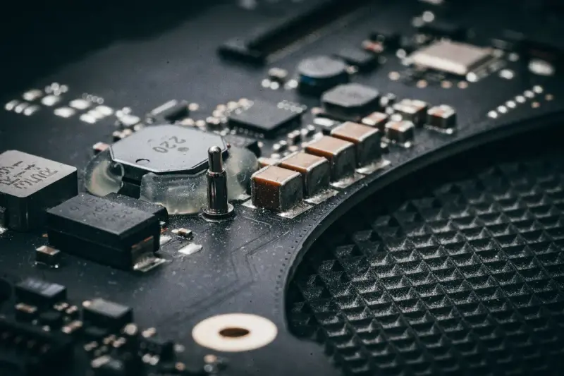 Macro view of components on an electronic circuit board