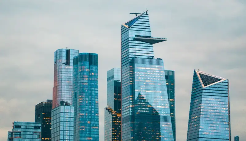 Hudson Yards towers on Manhattan's far west side, a few blocks from the Javits