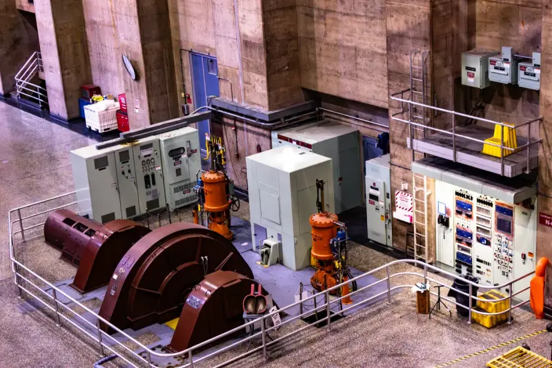 Control console overlooking the generator room inside Hoover Dam