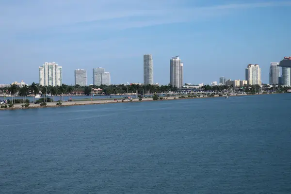Miami Beach towers seen across the bay on a clear day