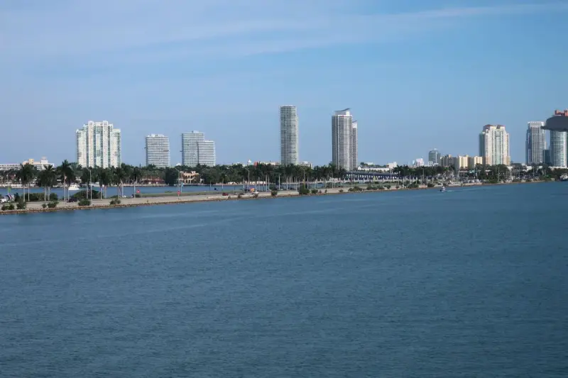 Miami Beach towers seen across the bay on a clear day