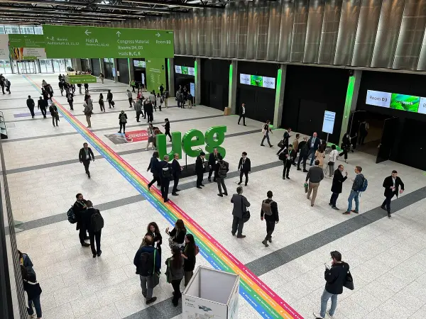 Gastroenterology conference delegates gathering in the Bella Center foyer at UEG Week 2023