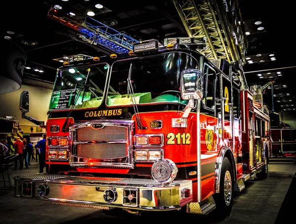 Fire apparatus on display at FDIC 2015 in Indianapolis.