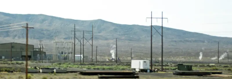 Steam plumes rising from fumaroles at a Nevada geothermal field