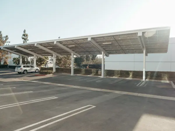 Solar canopies over a U.S. parking lot; distributed energy application reference.